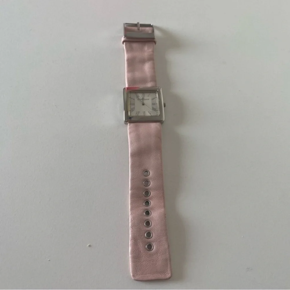 Ann Klein Silver Metal Pink Pastel Leather Quartz Ladies Watch EUC